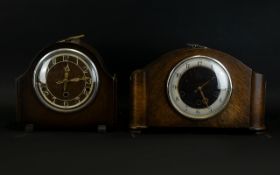 A 1930's Silent Chime Mantle Clock By Smiths Of Enfield Small wood cased clock of typical form with