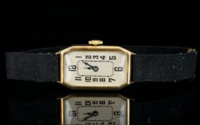 Stolkace - Art Deco Period 9ct Gold Cased Mechanical Ladies Watch with Attached Black Grosgrain