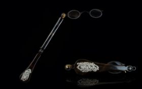 Regency - Superb Quality Tortoiseshell and Silver Lorgnette with Folding Spring Action Overlaid