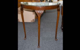 Early to Mid 20th Century Half Round Oak Hall Table with Shaped Glass Top,