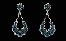 Blue Diamond Drop Earrings, .