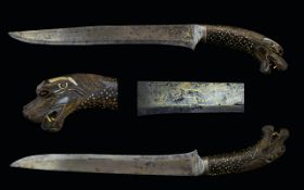 Superb 19th Century Mughal Dagger with Carved Horn Animal Head Hilt,