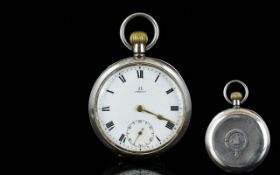 Omega - Swiss Made Early Open Faced Keyless Silver Pocket Watch.