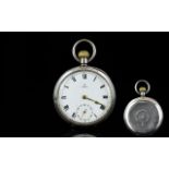 Omega - Swiss Made Early Open Faced Keyless Silver Pocket Watch.