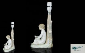 Lladro lamp Base, Shows Boy Quietly Read