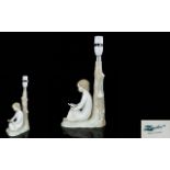 Lladro lamp Base, Shows Boy Quietly Read