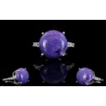 Russian Charoite and White Topaz Ring, a