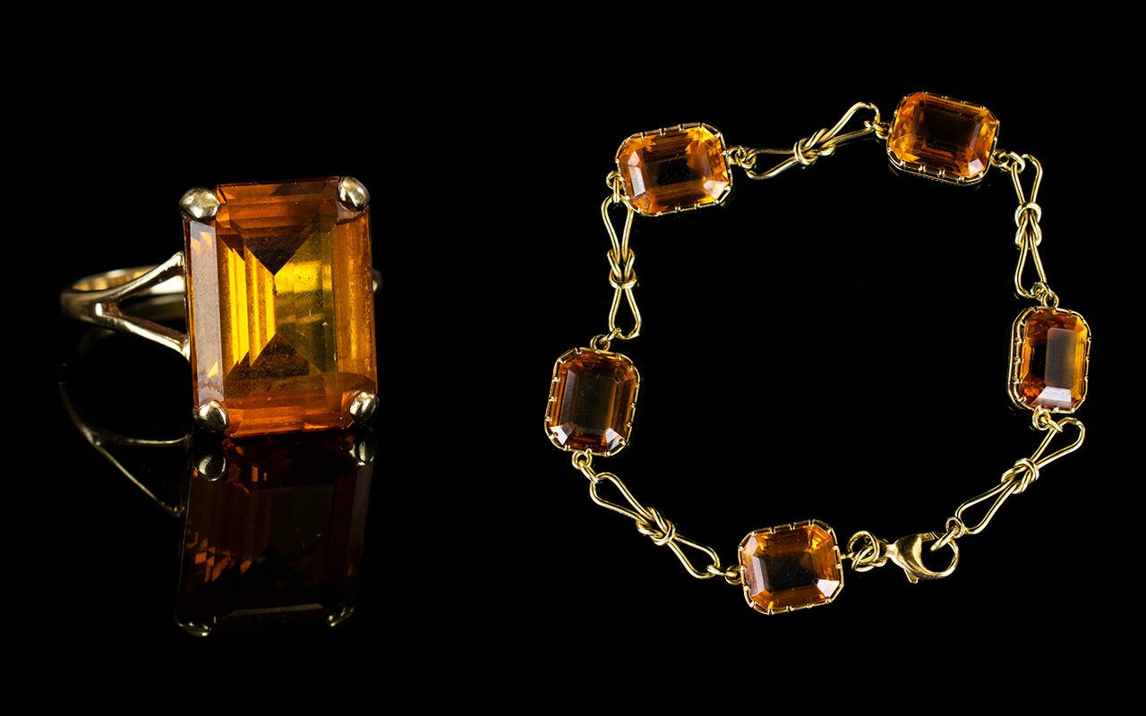 A 9ct Yellow Gold And Citrine Bracelet A