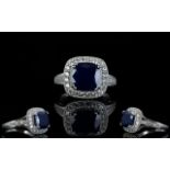 Sapphire and Natural White Zircon Ring,