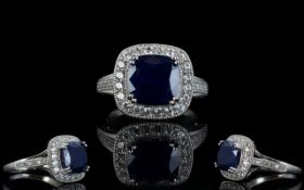 Sapphire and Natural White Zircon Ring,