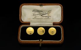 Gentleman's - Boxed Set of 18ct Gold Studs ( 3 ) In Total. All Fully Hallmarked for London 1915.
