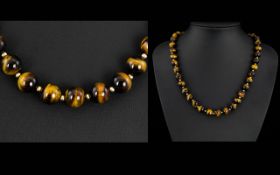 A Very Nice Quality Antique Heavy and Solid Tiger - Eye Beaded Necklace,