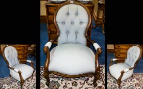 A Victorian Style Ladies SpoonBack Armchair Buttoned backrest with padded seat.