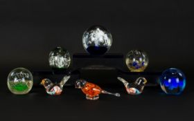 A Collection of Mid to Late 20th Century Glass Paperweights and Small Figures ( 8 ) Pieces In Total.