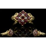 Ladies 9ct Yellow Gold Tourmaline Attractive and Diamond Cluster Ring,