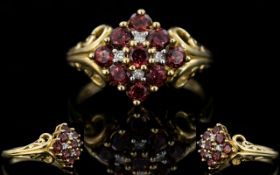 Ladies 9ct Yellow Gold Tourmaline Attractive and Diamond Cluster Ring,