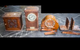 ( 2 ) 1930's Wooden Clocks. Comprises 1/ Clock - Unnamed, But Reads - Presented to Mr J.F.