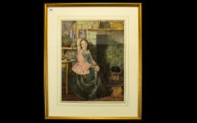 Thomas Webster RA ( 1800 - 1886 ) Young Woman Seated by a Fire. Watercolour. 19.1/4 x 14.3/4 Inches.