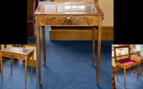 Edwardian Inlaid Vitrine Walnut Frame Floral Inlay. Silk Lined Interior.