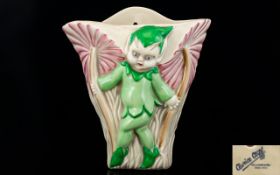 Clarice Cliff Hand Painted Pixie Wall Pocket / Scone. c.1930's. Excellent Condition In All Aspects.