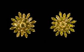 Yellow Diamond Pair of Starburst Cluster Stud Earrings,