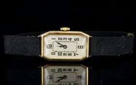 Stolkace - Art Deco Period 9ct Gold Cased Mechanical Ladies Watch with Attached Black Grosgrain Silk