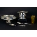 Small Collection Of Metalware Comprising Of Silver Plated Wine Cooler, Swing Handled Basket,