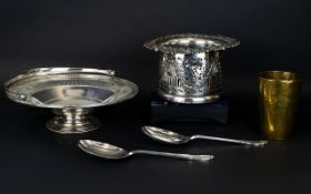 Small Collection Of Metalware Comprising Of Silver Plated Wine Cooler, Swing Handled Basket,