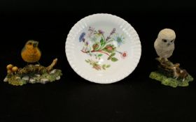 Two Border Fine Arts Bird Figures, Includes A Robin & An Owl & Mouse. ( 2 ) Items In total, Both