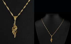 Contemporary Designed 9ct Gold - Fancy Pendant and Chain. Fully Hallmarked for 375.