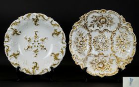 Two Meissen Porcelain Gilt Platters Each of circular form. The first, with serpentine rim, raised on