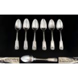 Chinese Export Rare Set of Six Fiddle Thread and Shell Pattern Silver Teaspoons.