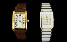Two Vintage Dress Watches Ladies slim square face Rotary dress watch with Roman numerals and brown