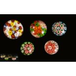 Excellent Collection of Small Millefiori Glass Paperweights. c.Mid 20th Century.