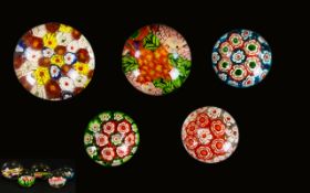 Excellent Collection of Small Millefiori Glass Paperweights. c.Mid 20th Century.