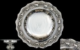 Antique Period Impressive Silver Tazza - Decorated with Embossed Images of Wild Animals, Lions,