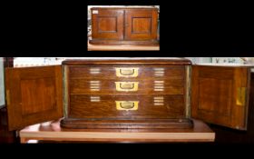 Victorian Mahogany Canteen Of Cutlery Paneled Front Doors With Three Internal Fitted Drawers.