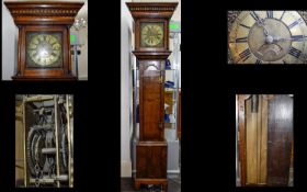George II - Flat Top Oak Cased Long Case Clock with Brass 10 Inch Square Dial. The Dial with 30