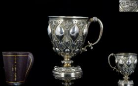 Victorian Period Embossed Silver Christening Cup of Superb Quality,