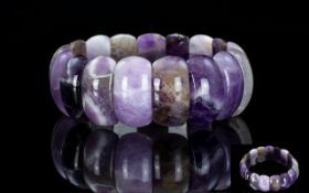 Amethyst and Sage Amethyst Bracelet, smooth, ovoid,