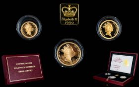 Royal Mint Ltd Edition United Kingdom 1990 Golf Proof Sovereign - Three Coin Set.