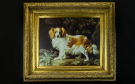 Decorative Framed Print. Depicting A Spaniel. Gilt Swept Frame. Overall Size 29 x 26 Inches