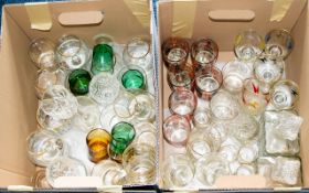 A Collection Of Mixed Glassware Two large boxes containing a variety of cut glass, coloured glass,