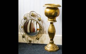 Brass Jardiniere And Stand. Height 29 Inches. Together With A Brass Effect Mirror.