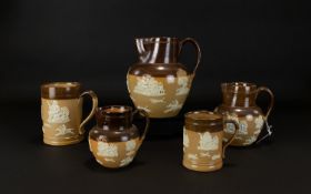 Doulton Lambeth - Late 19th Century Collection of Stoneware Harvest Farming Jugs. All with Applied