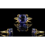 Ladies Attractive Blue Topaz Single Stone Dress Ring. Fully Hallmarked for 9.375. Ring Size - R.