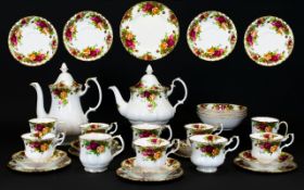 Royal Albert Old Country Roses Part Teaset comprising teapot, coffee pot, 7 dessert bowls,