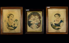 Three Framed Victorian Prints Each in original Rosewood Veneer frames, poor condition with