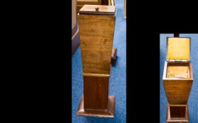 Art Deco Walnut Pedestal Sewing Box Square Tapering Form. Hinged Top Interior Containing Two Trays.