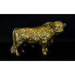 Large Brass Fireside Bull, Realistically Modelled.